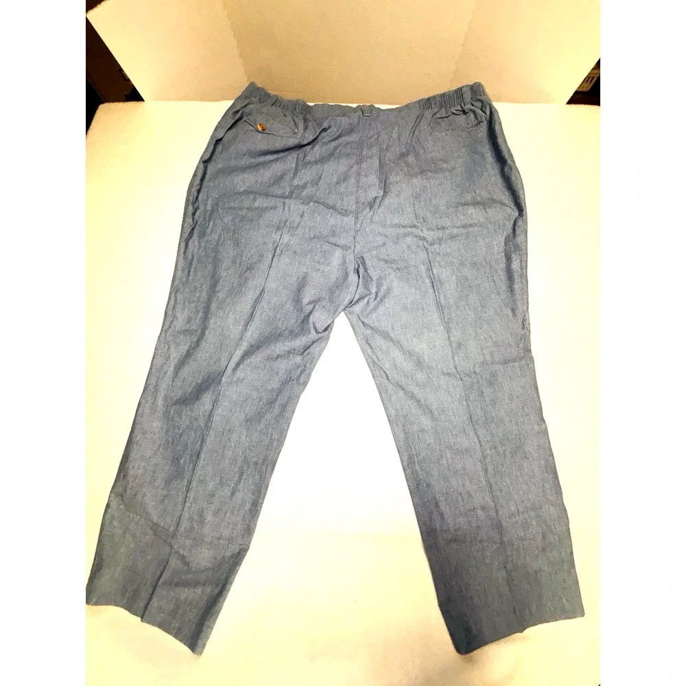 Mens Lightweight Light Blue Pants Elastic Waist Pants 48 x 30 Made in USA